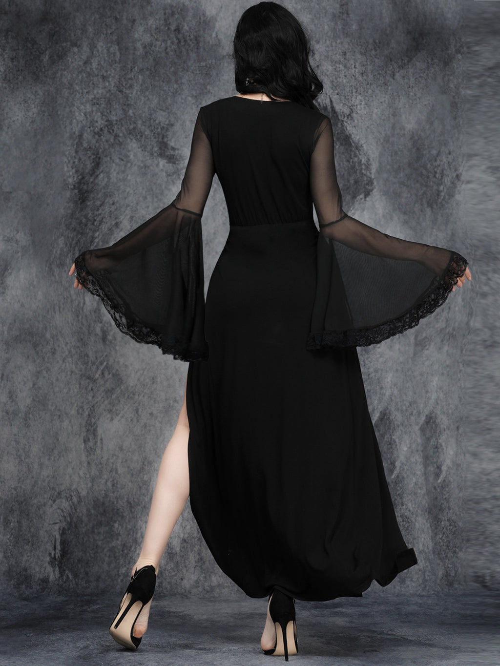 Gothic Dark Split Flare Sleeve Lace Stitching Dress