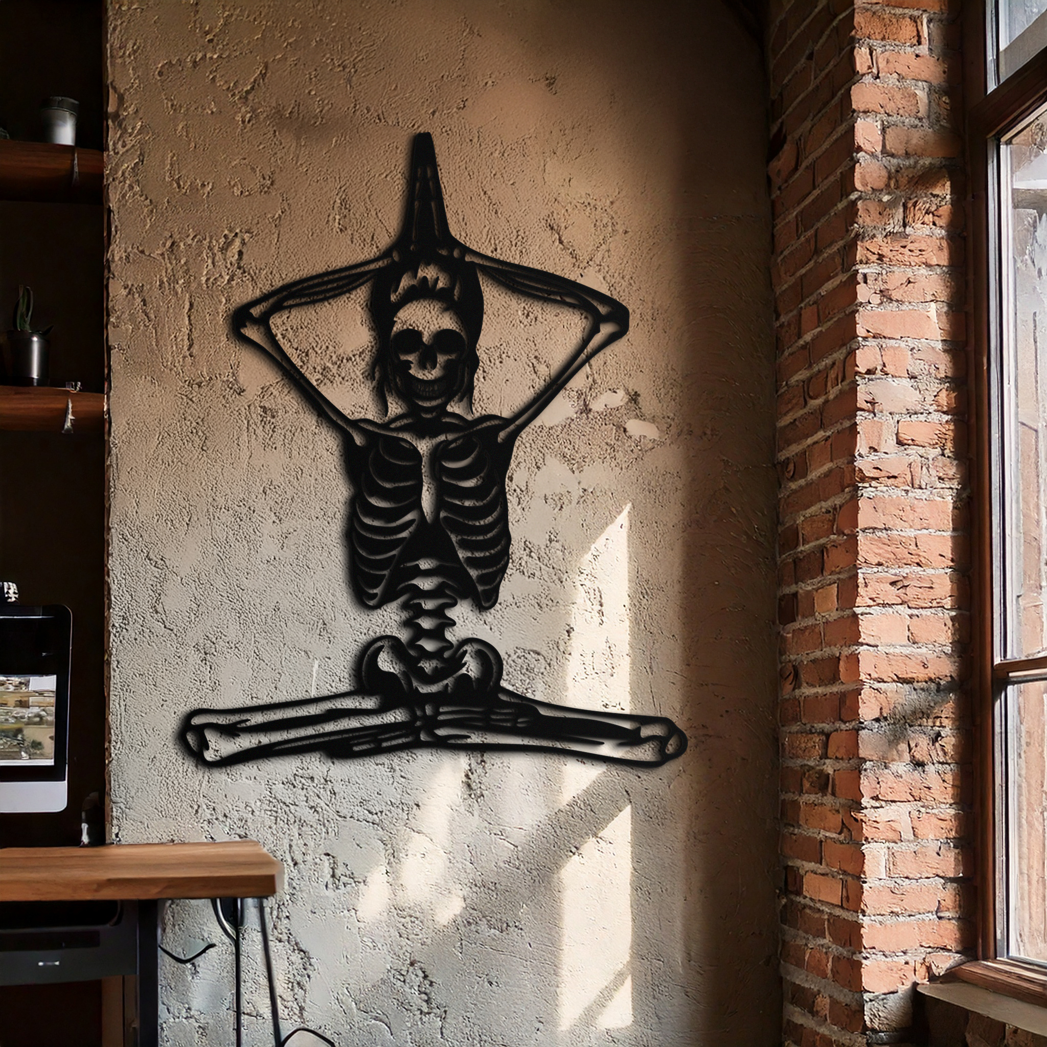 Skeleton Yoga Pose Metal Wall Art – Gothic Meditation Decor for Yoga Lovers- KAF621