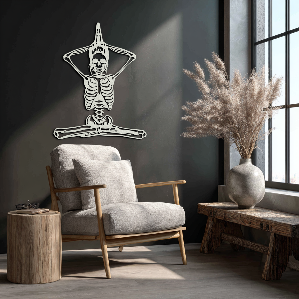 Skeleton Yoga Pose Metal Wall Art – Gothic Meditation Decor for Yoga Lovers- KAF621