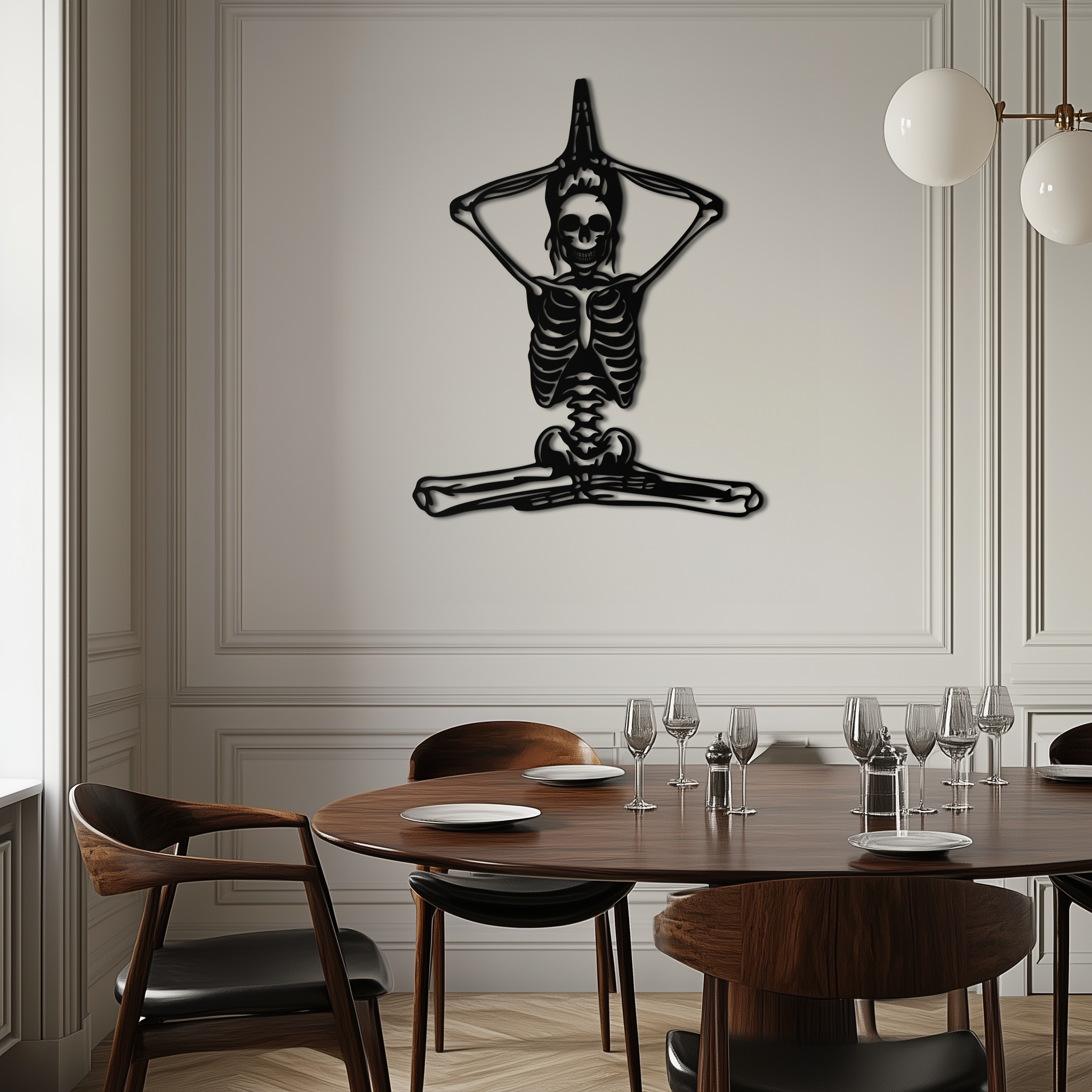 Skeleton Yoga Pose Metal Wall Art – Gothic Meditation Decor for Yoga Lovers- KAF621