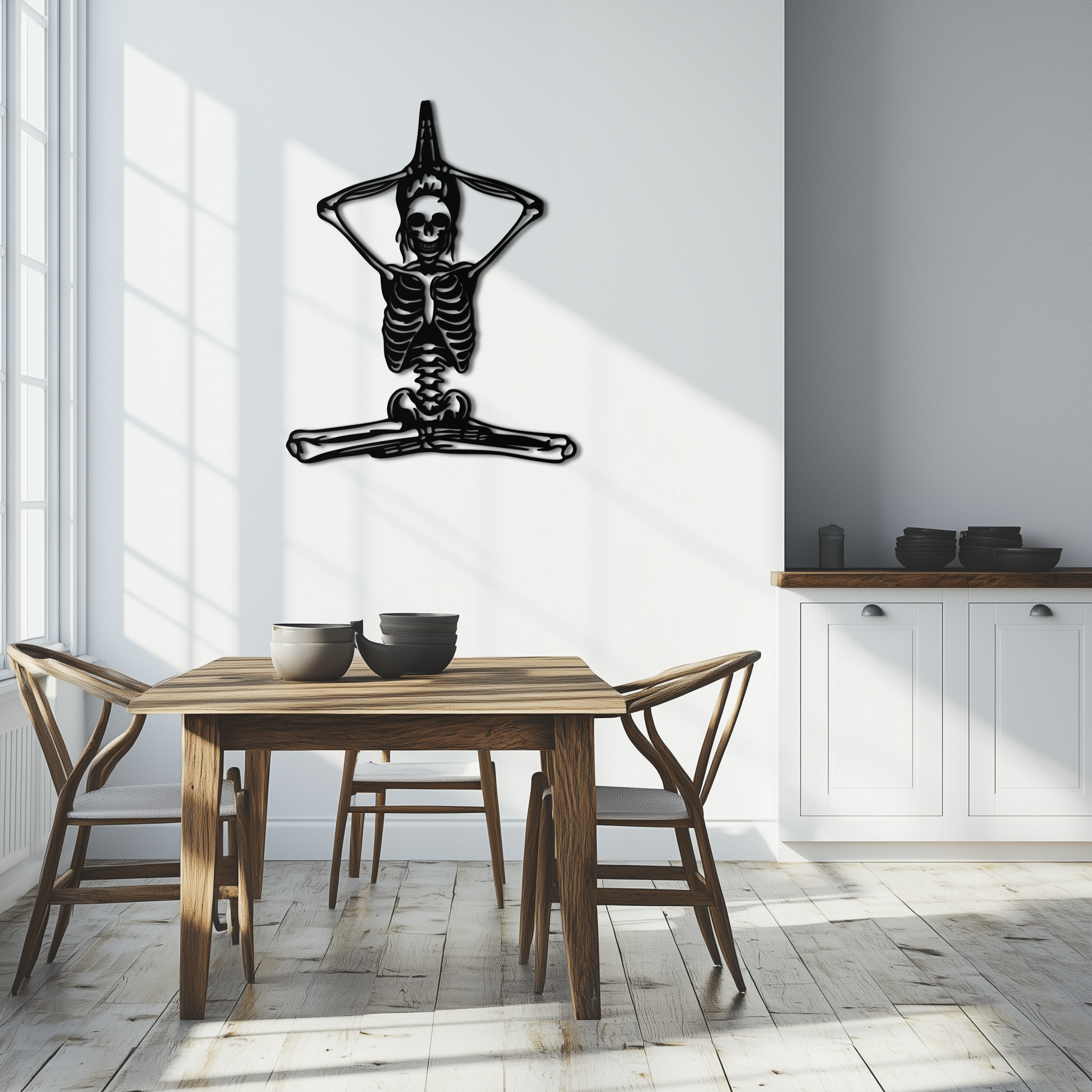 Skeleton Yoga Pose Metal Wall Art – Gothic Meditation Decor for Yoga Lovers- KAF621