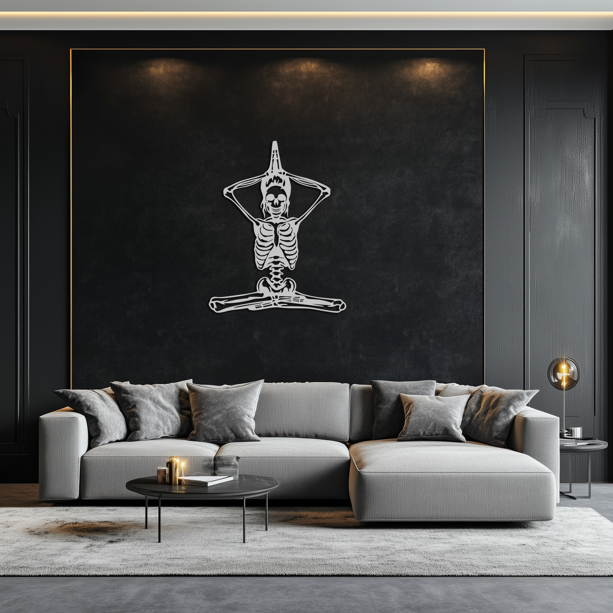 Skeleton Yoga Pose Metal Wall Art – Gothic Meditation Decor for Yoga Lovers- KAF621