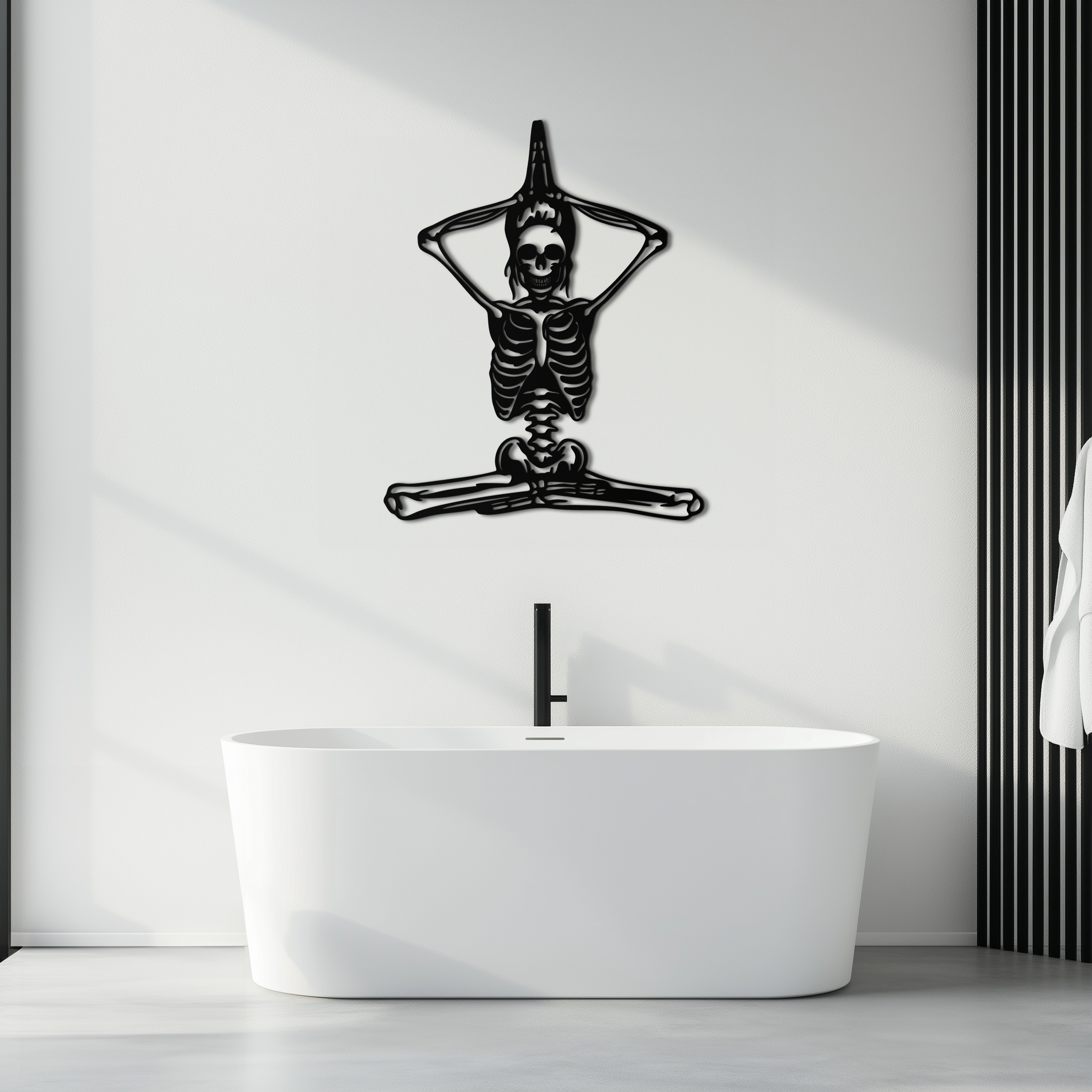Skeleton Yoga Pose Metal Wall Art – Gothic Meditation Decor for Yoga Lovers- KAF621