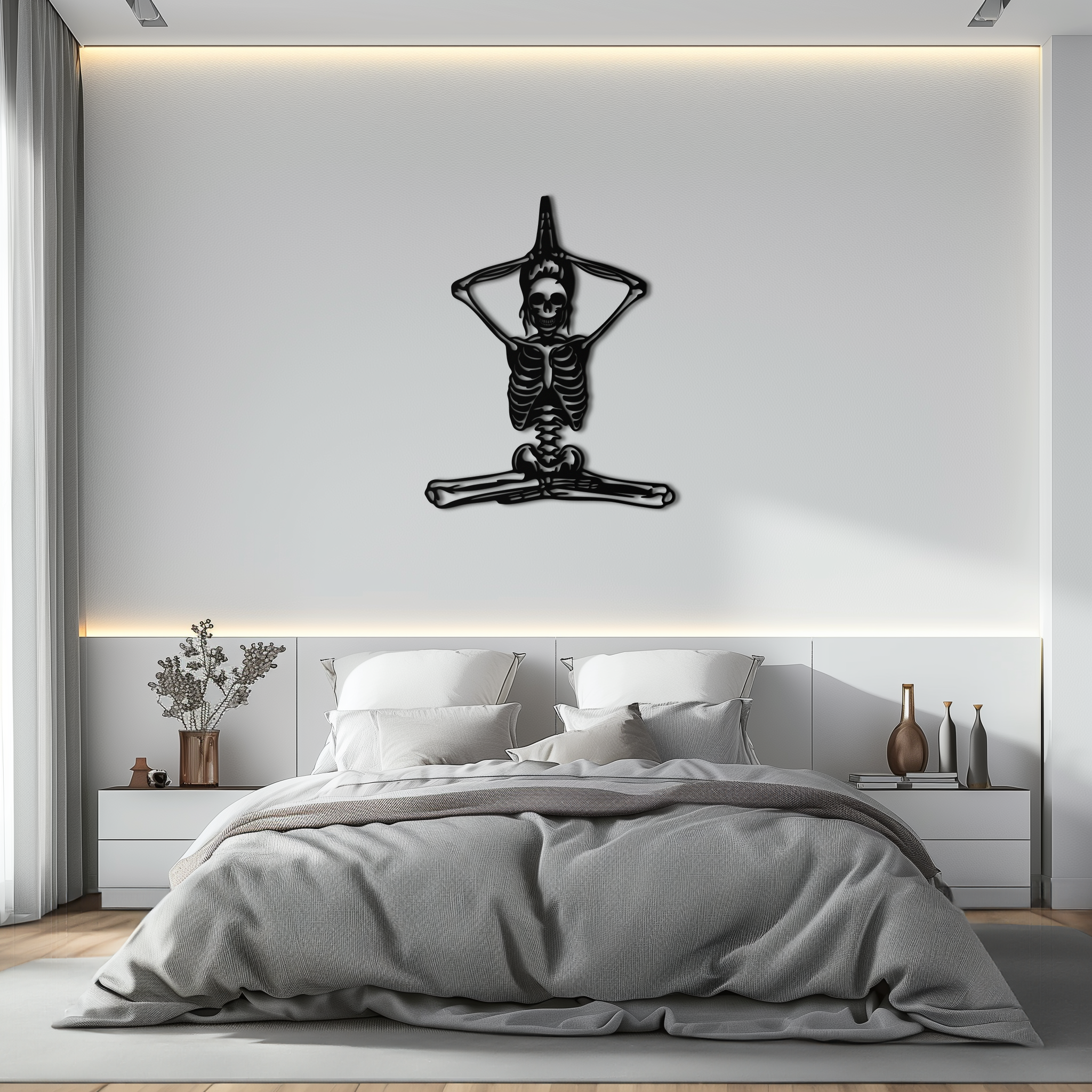 Skeleton Yoga Pose Metal Wall Art – Gothic Meditation Decor for Yoga Lovers- KAF621