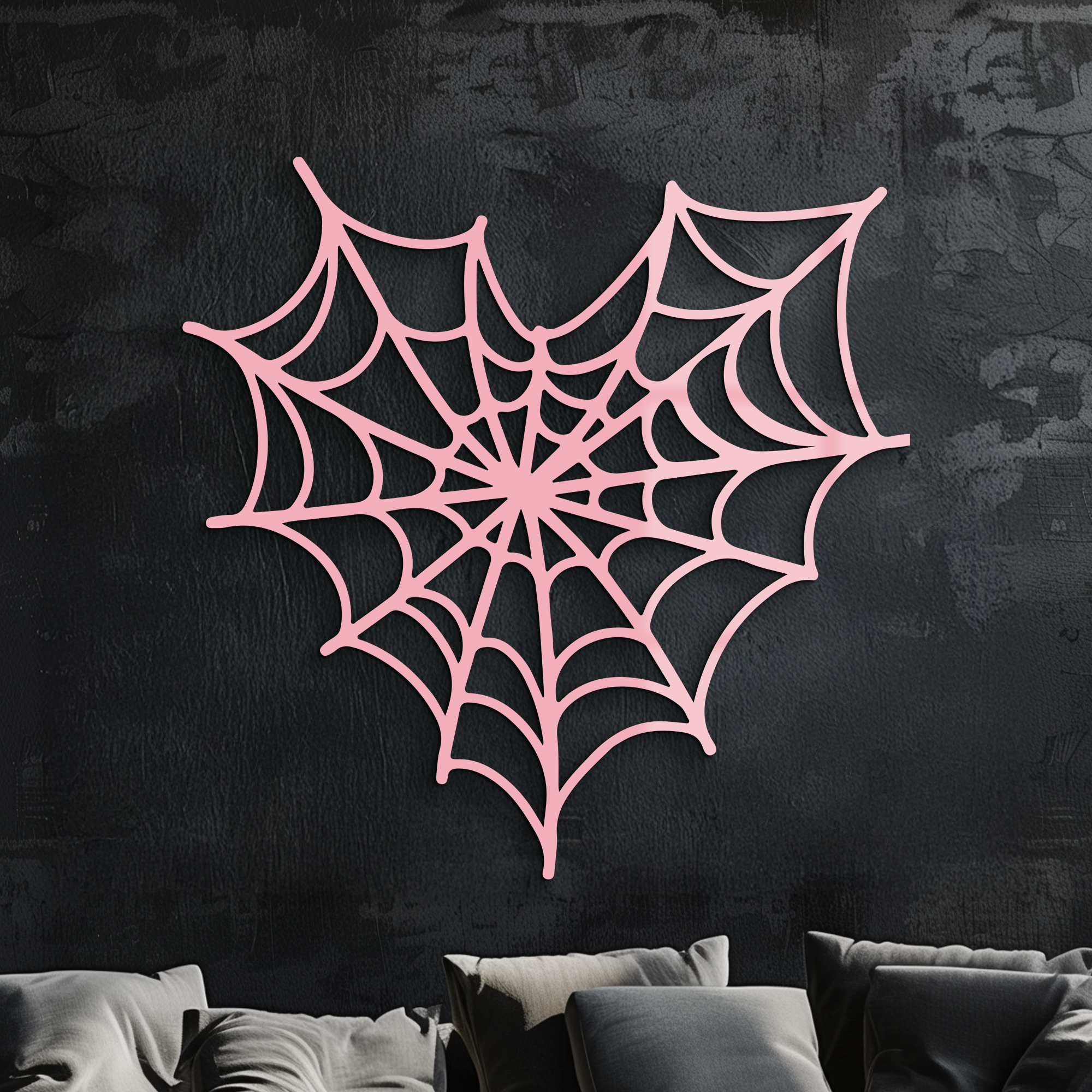 Pink Heart Spider Web Metal Wall Art – Gothic Romantic Decor - KAFGP018