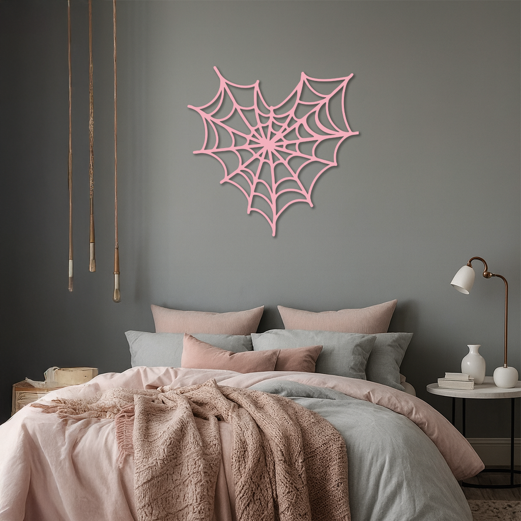 Pink Heart Spider Web Metal Wall Art – Gothic Romantic Decor - KAFGP018
