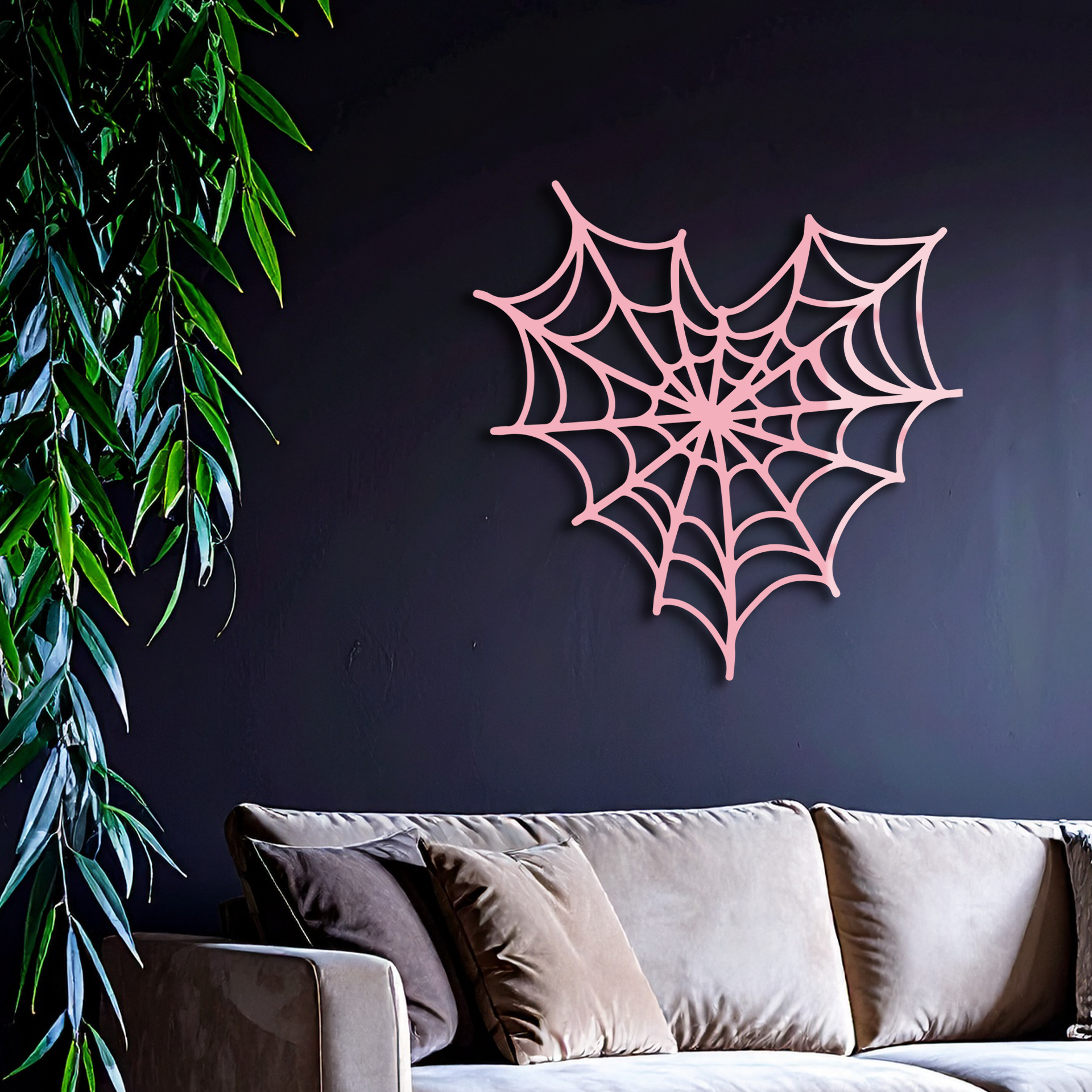 Pink Heart Spider Web Metal Wall Art – Gothic Romantic Decor - KAFGP018