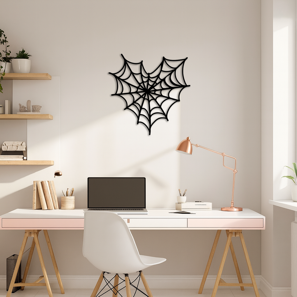 Pink Heart Spider Web Metal Wall Art – Gothic Romantic Decor - KAFGP018
